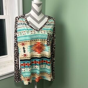 NWT Aztec and leopard print long sleeve top XL
